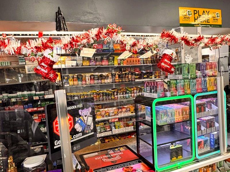 The Snack & Go counter with a full cigarette and tobacco selection and NJ Lottery